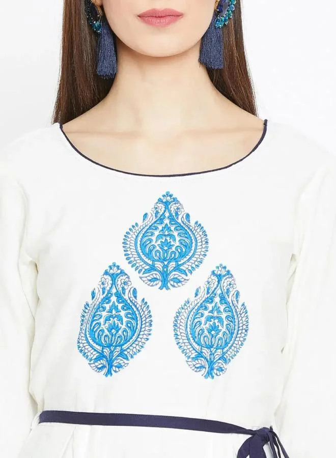 Winered  Women White Printed Cotton A-Line Kurta for Women | Best Price UAE